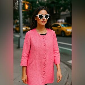 Julie Brown‎ NYC Pink Boucle Zip-Front Long Line Jacket Sz. L